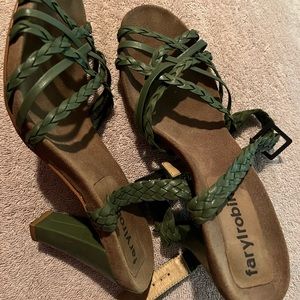 Farylrobin brand loden (green) size 6.5 high heel sandals
